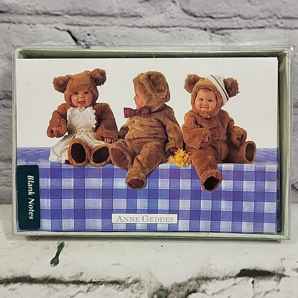 Vintage Anne Geddes Baby Blank Note Cards Floral Spring 17 Boxed w/Envelopes 90s